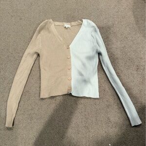 Ultra Flirt Beige and Light Blue Ribbed Cardigan